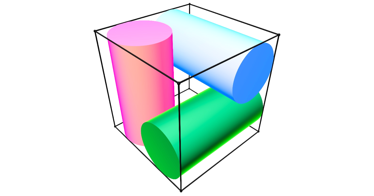 Three orthogonal cylinders in a cube