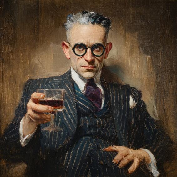 A severe scholar in pinstripes