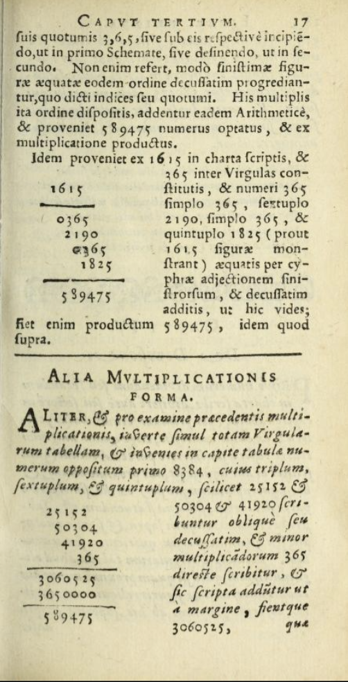 Multiplication example using Napier's rods
